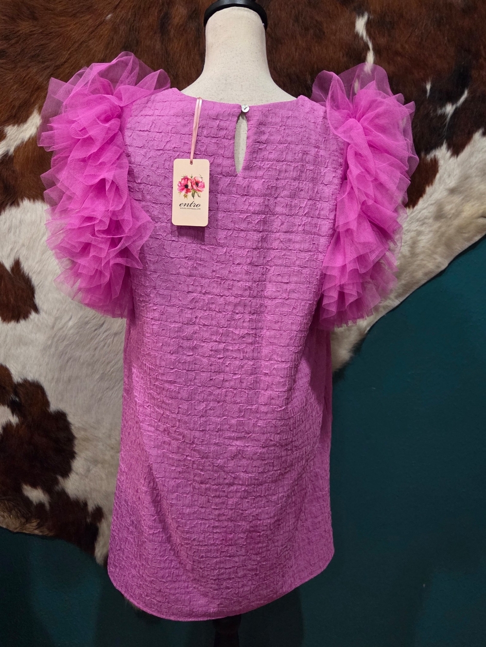 entro Pink Crinkle Ruffle Sleeve Midi Dress - Picture 5 of 8